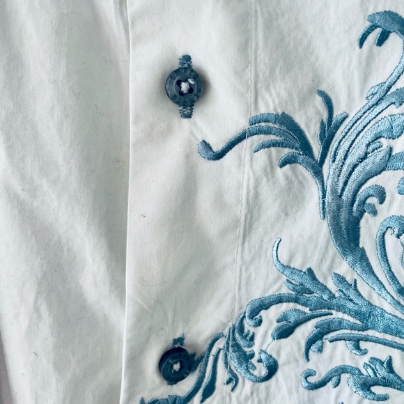 Men’s Empra White Button Down w/ Blue Embroidery sz XL - Picture 3 of 10